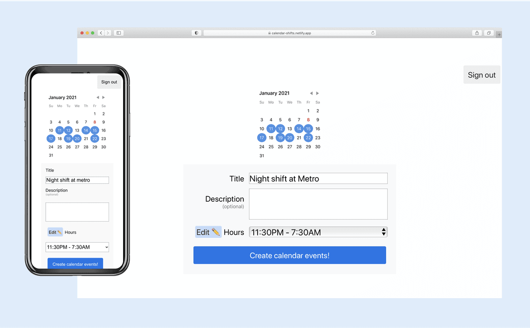 screenshot of my Batch calendar events project